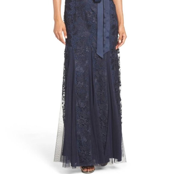 Adrianna Papell NEW Jewel Embellished Lace Gown with Mesh Godet Insets DressπHP - Picture 5 of 9